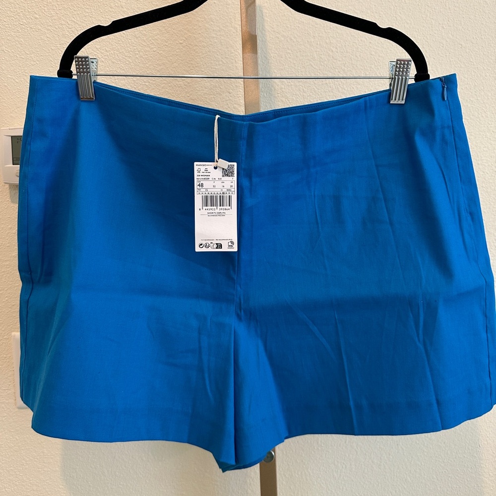 Mango Linen High Waist Blue Women's Shorts Sz US16